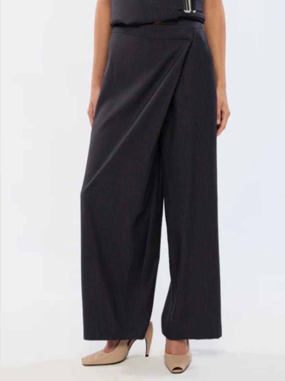 White House Black Market Black Wide-Leg Pants with Wrap Detail